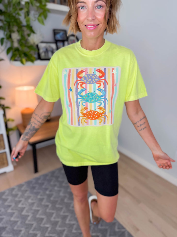 Crabby Graphic Tee- NEON LIME