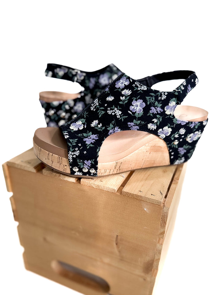 CORKYS Carley Comfort Wedge Sandal- BLACK FLORAL-FINAL SALE