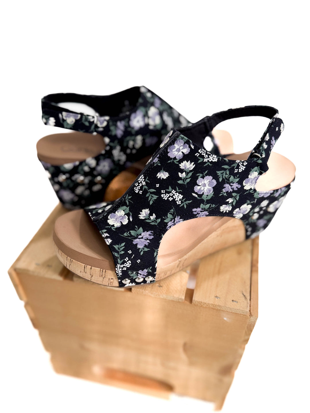 CORKYS Carley Comfort Wedge Sandal- BLACK FLORAL-FINAL SALE