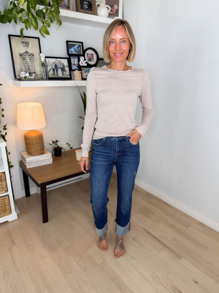 Dahlia Slub Knit Long Sleeve- LATTE