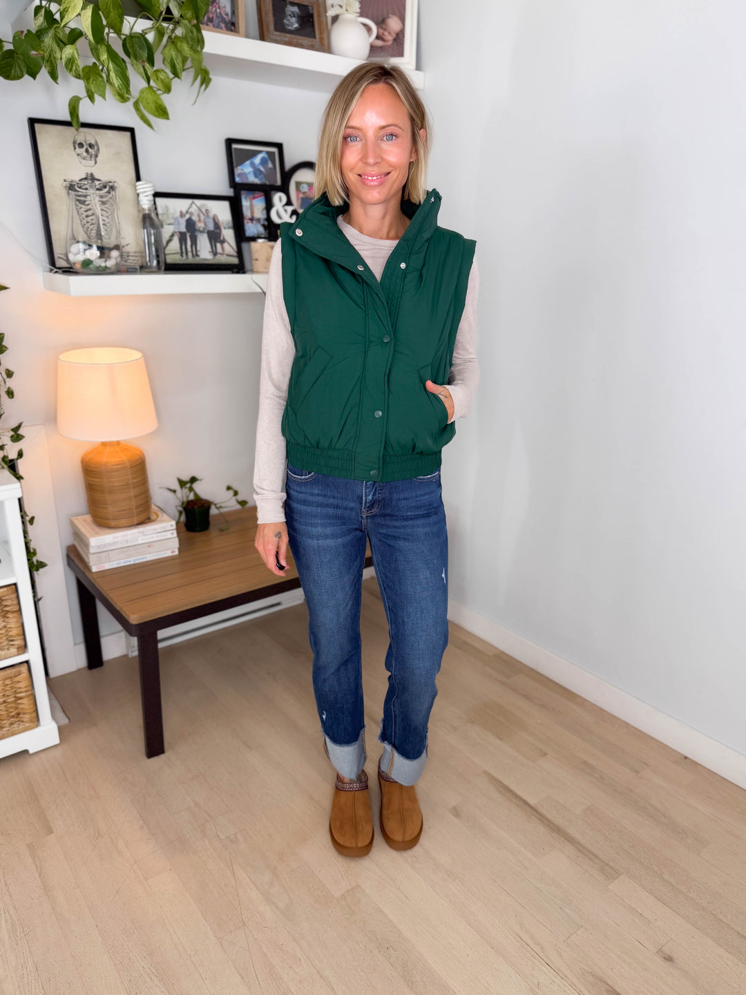 Eclipse Mock Neck Puffer Vest- HUNTER GREEN
