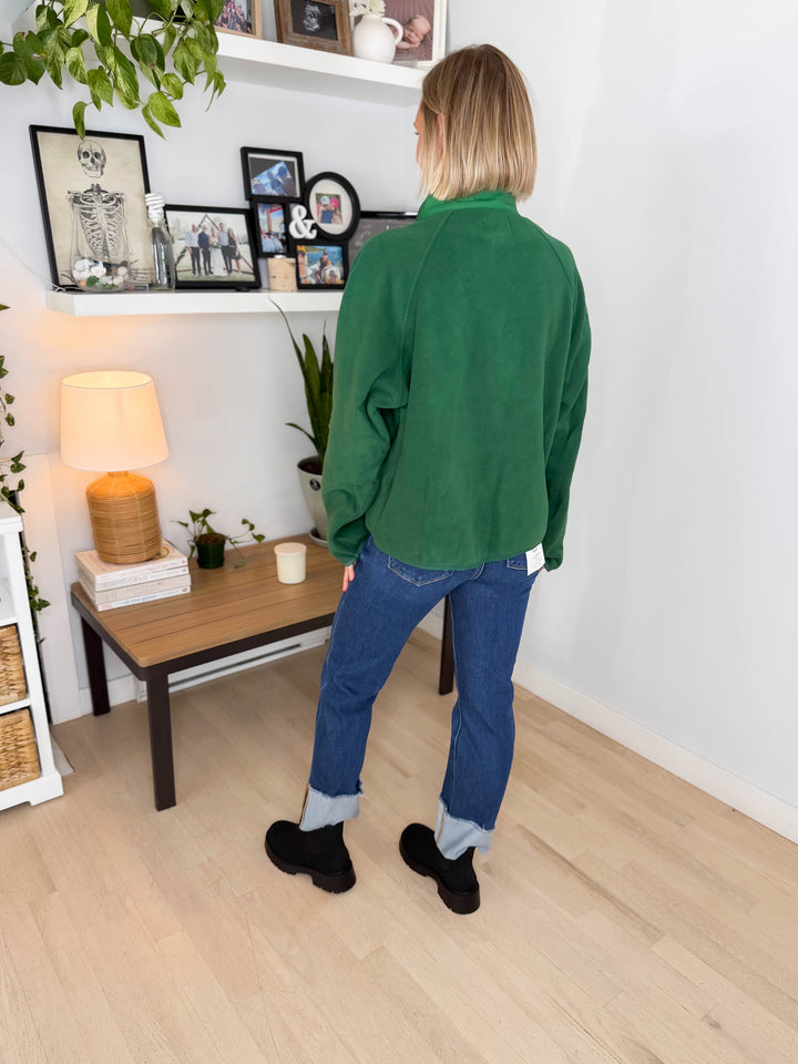 Janelle Snap Button Fleece Jacket- DARK GREEN
