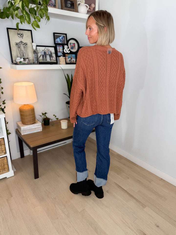 Romelle Cable Knit Button Cardigan- CAFE