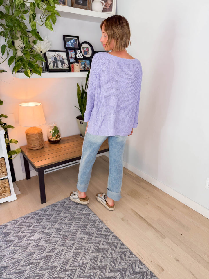 Evara Cuff Sleeve Sweater- PURPLE