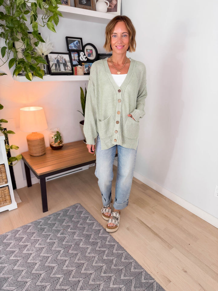 Nessa Button Down Cable Knit Cardigan- SAGE