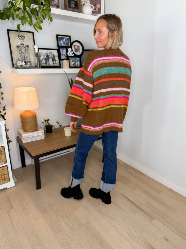 Sagara Sunset Carnival Stripe Cardigan- MOCHA LATTE