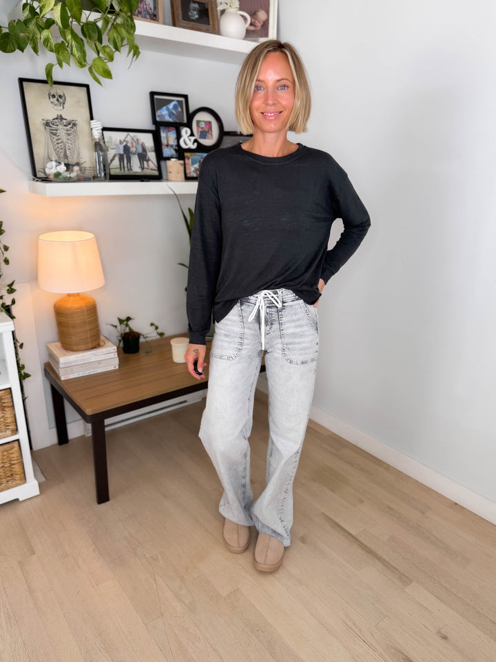 Whimsy Crewneck Boxy Top- PEWTER