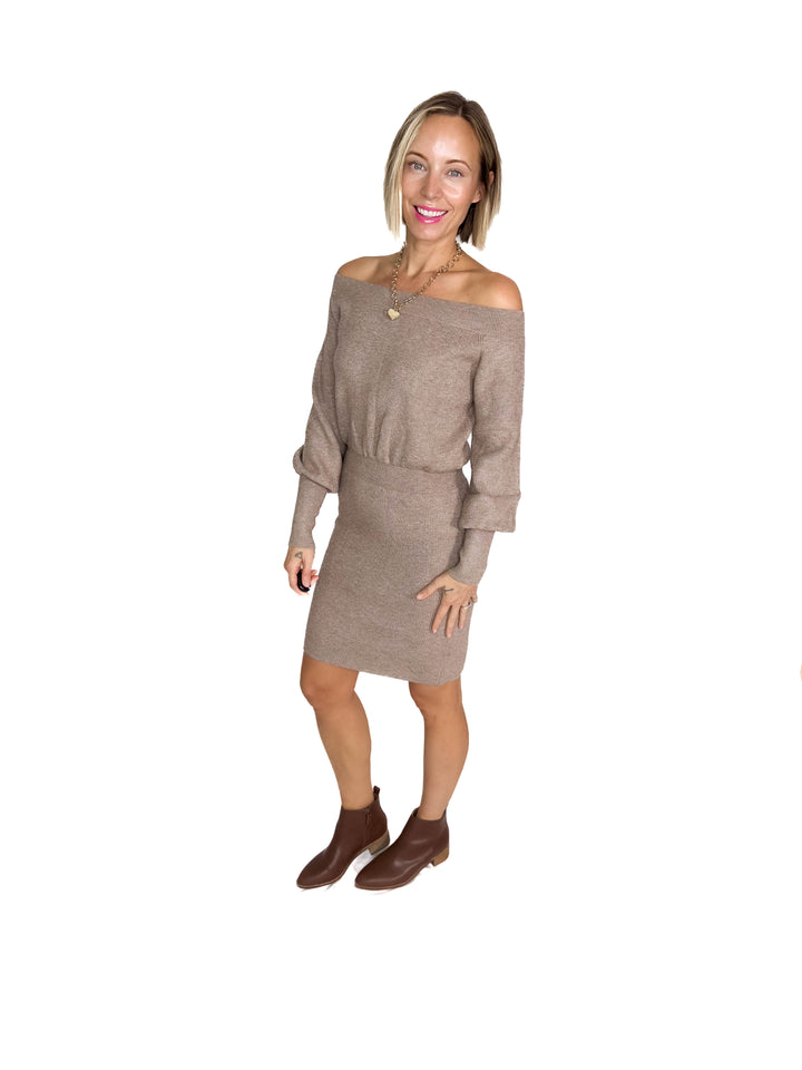 Aspen Air Ribbed Knit Sweater Dress- LATTE