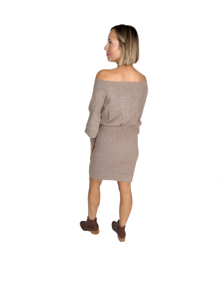 Aspen Air Ribbed Knit Sweater Dress- LATTE