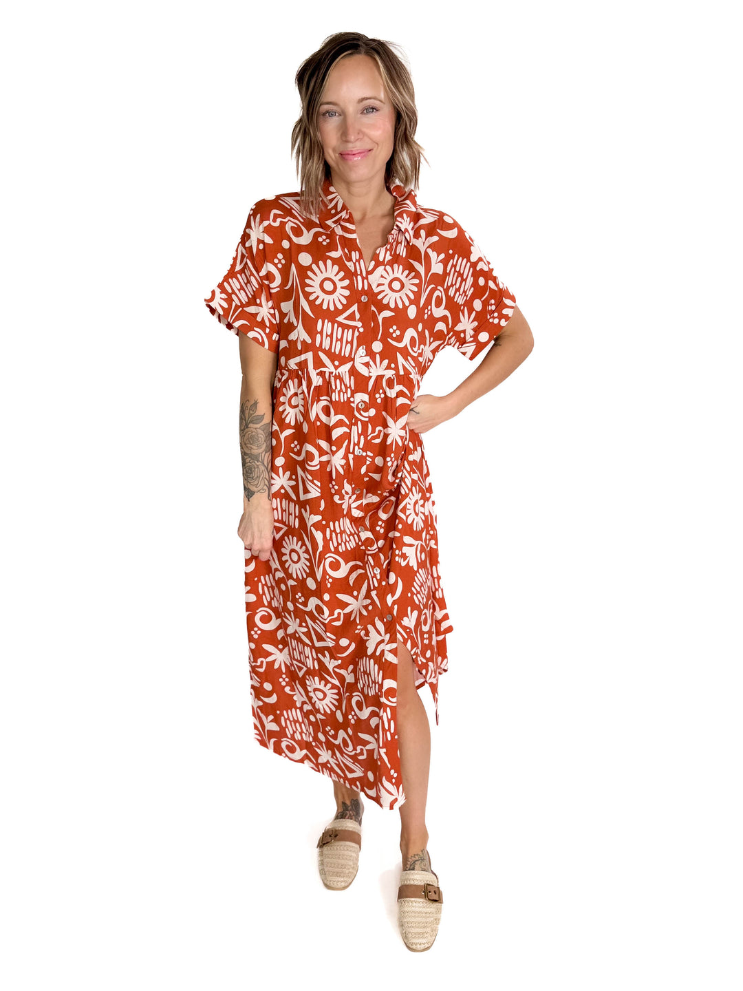 Sundown Button Midi Dress- SUNSET MIX-FINAL SALE