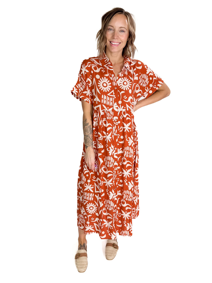 Sundown Button Midi Dress- SUNSET MIX-FINAL SALE