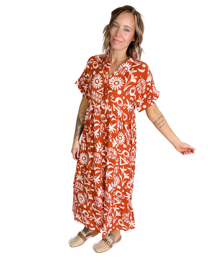 Sundown Button Midi Dress- SUNSET MIX-FINAL SALE