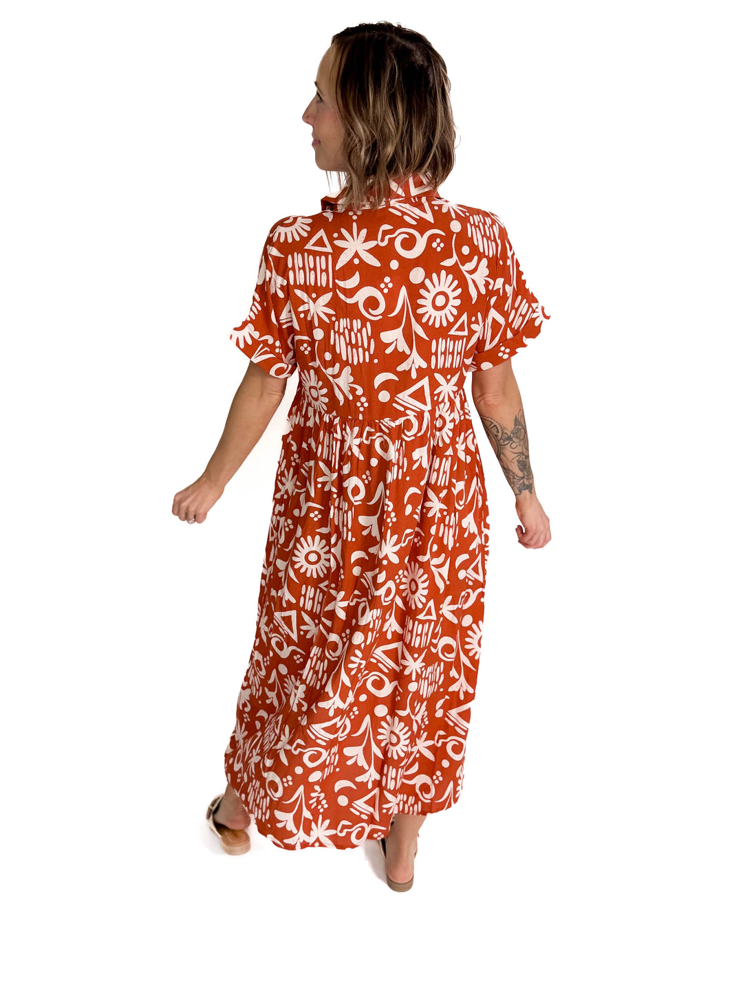 Sundown Button Midi Dress- SUNSET MIX-FINAL SALE