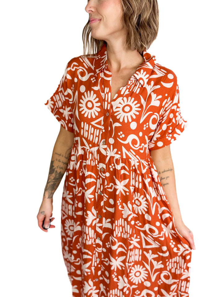 Sundown Button Midi Dress- SUNSET MIX-FINAL SALE