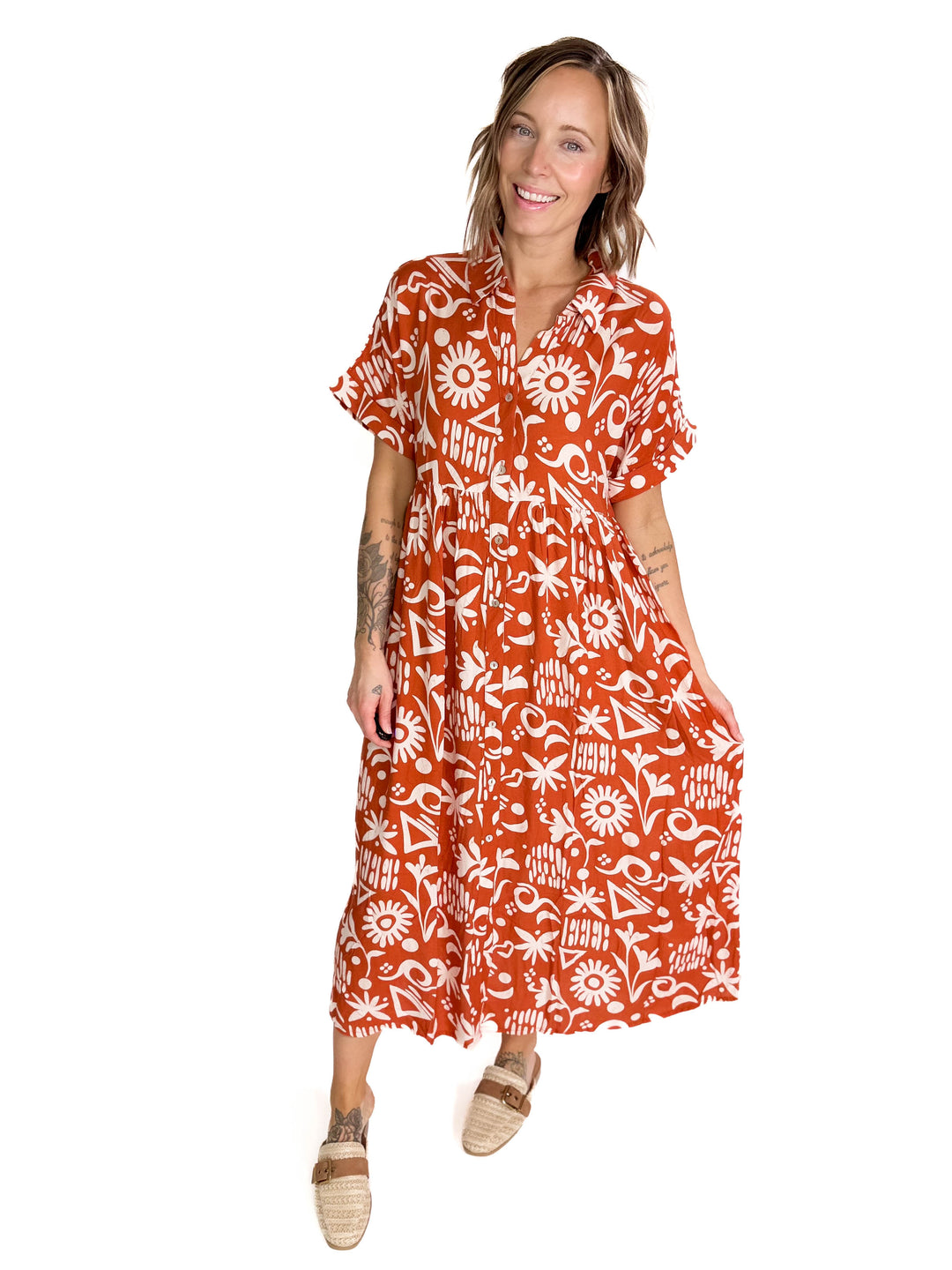 Sundown Button Midi Dress- SUNSET MIX-FINAL SALE