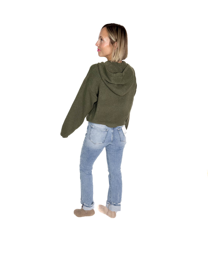 ONLY Rue Knit Hooded Sweater- OLIVE