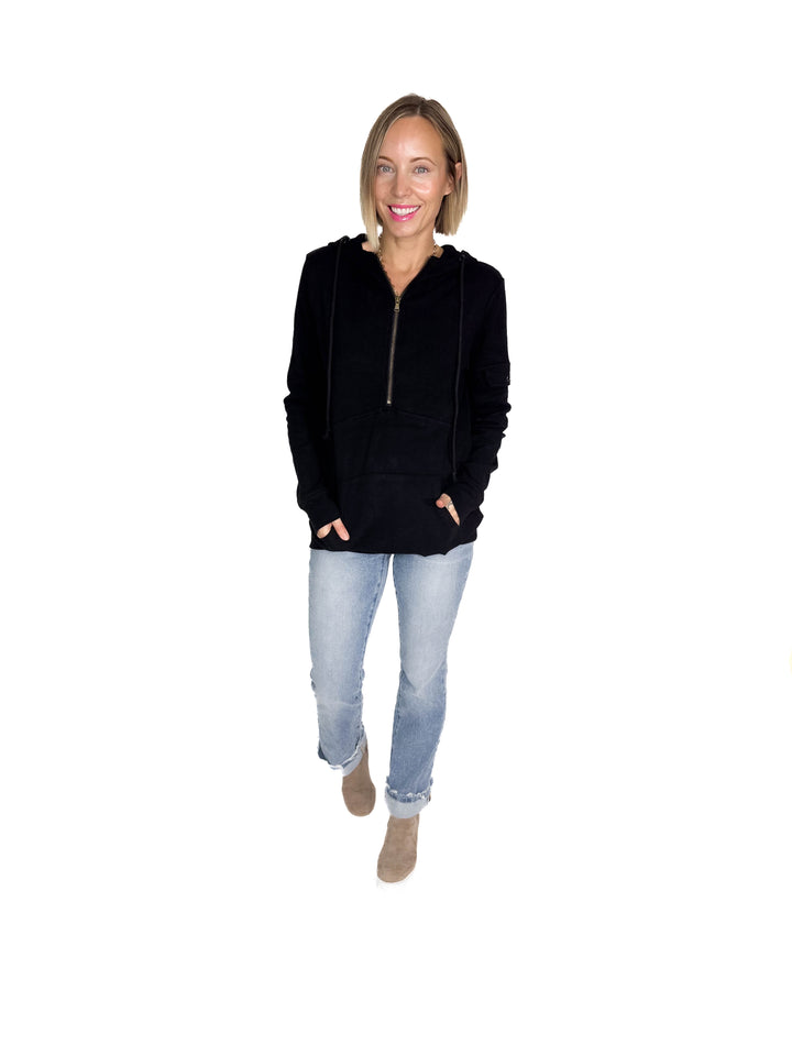 MICHELLE MAE Pixie 1/2 Zip Hoodie- BLACK