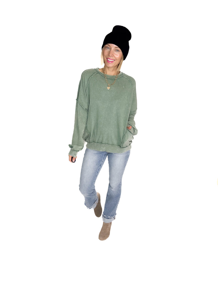 Forage Washed Pocket Pullover- JUNIPER GREEN
