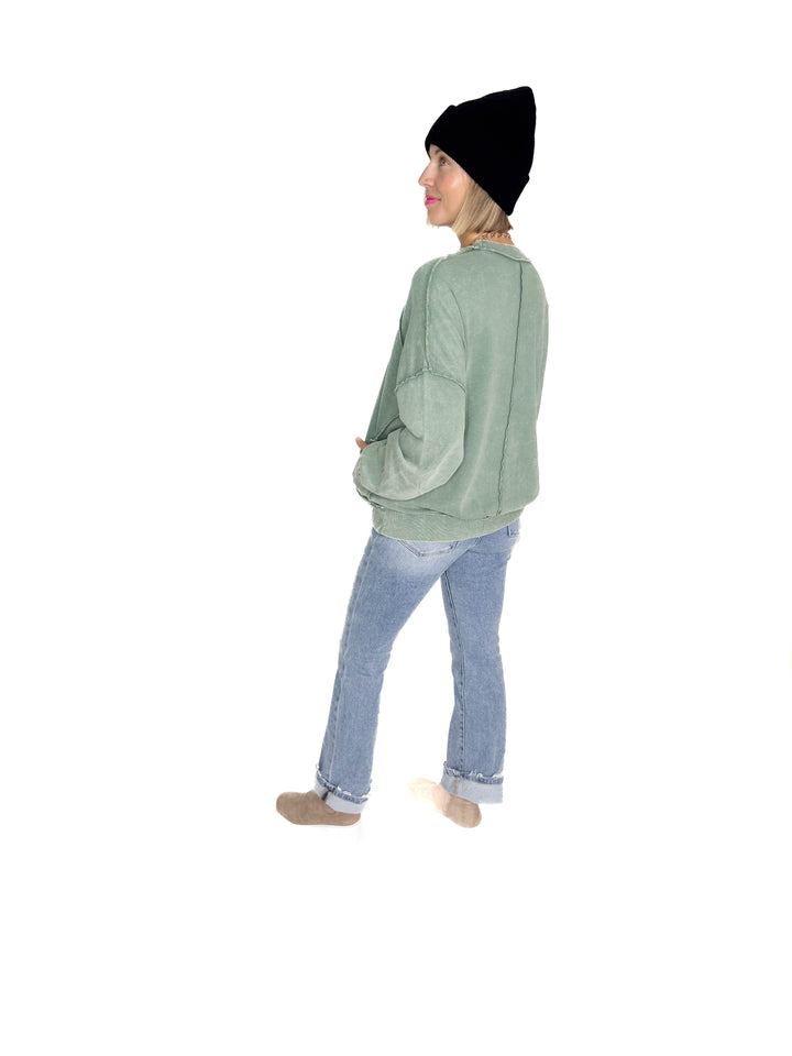 Forage Washed Pocket Pullover- JUNIPER GREEN