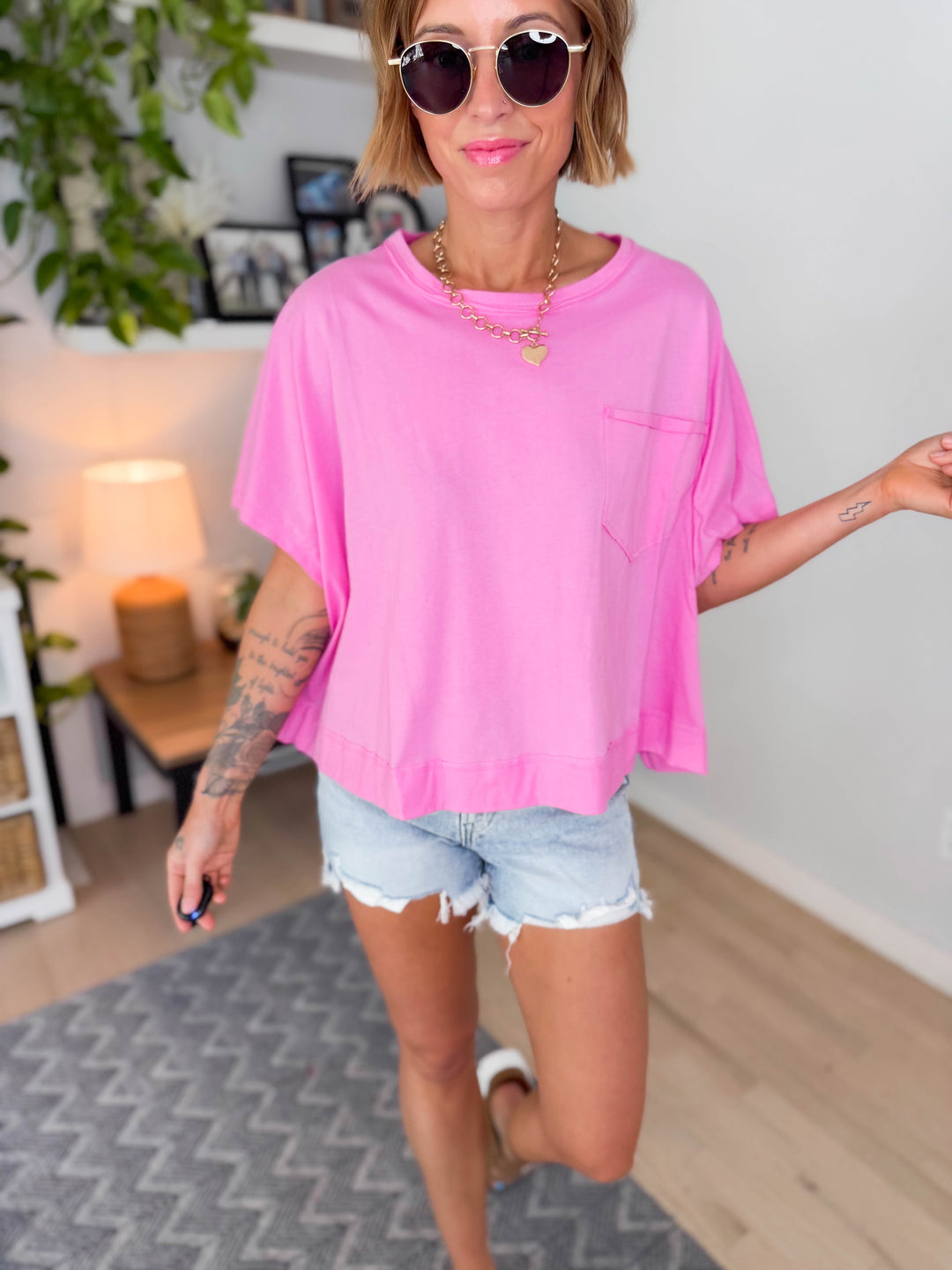 Rylyn Boxy Cotton Tee- CANDY PINK