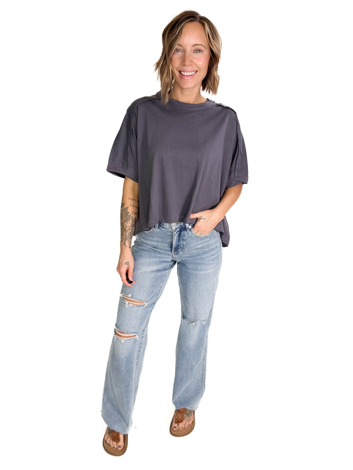 Mia Cotton T-Shirt- CHARCOAL-FINAL SALE
