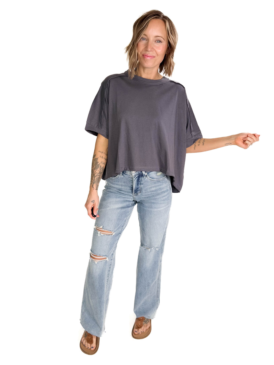 Mia Cotton T-Shirt- CHARCOAL-FINAL SALE