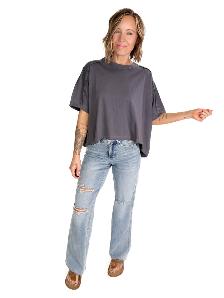 Mia Cotton T-Shirt- CHARCOAL-FINAL SALE