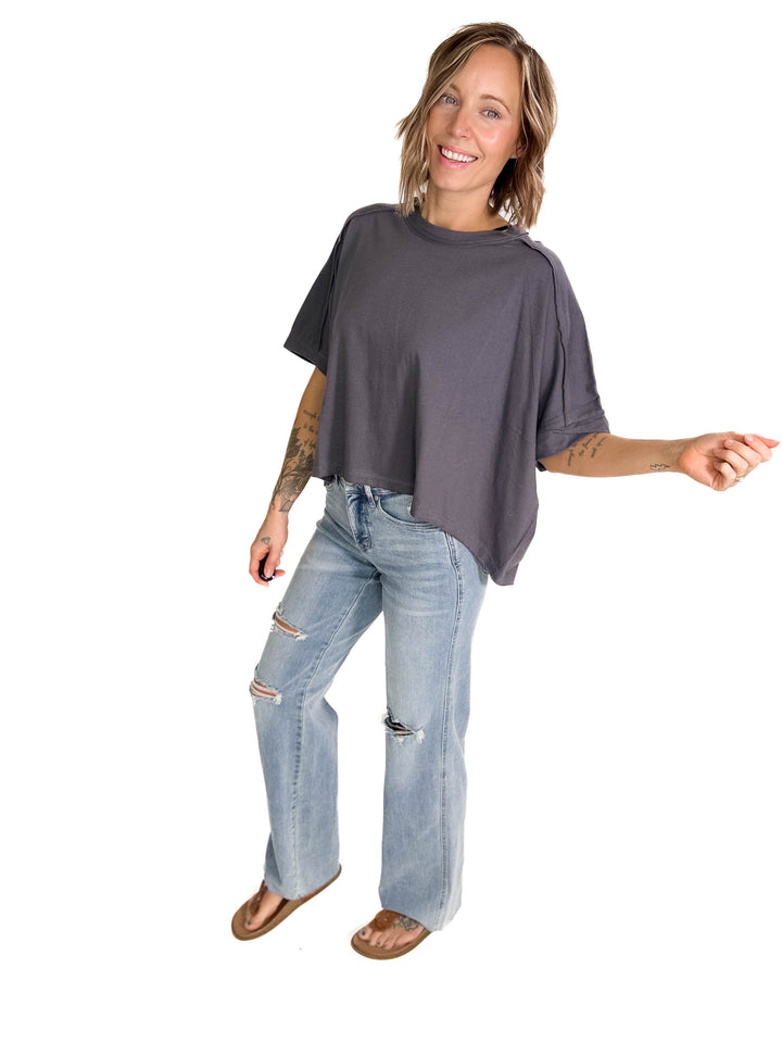 Mia Cotton T-Shirt- CHARCOAL-FINAL SALE