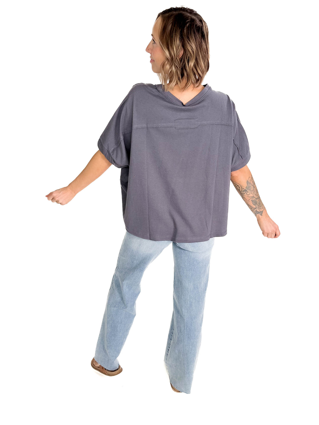 Mia Cotton T-Shirt- CHARCOAL-FINAL SALE