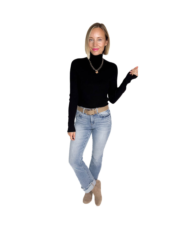 Winter Whisper Knit Ribbed Long Sleeve- BLACK
