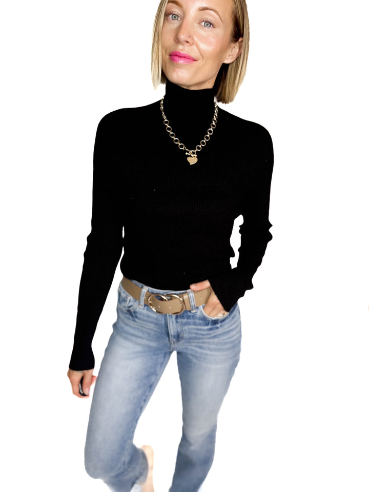 Winter Whisper Knit Ribbed Long Sleeve- BLACK