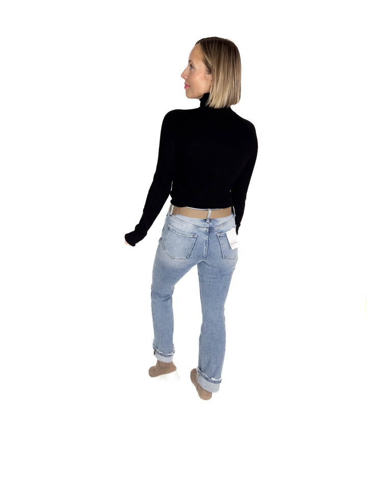 Winter Whisper Knit Ribbed Long Sleeve- BLACK