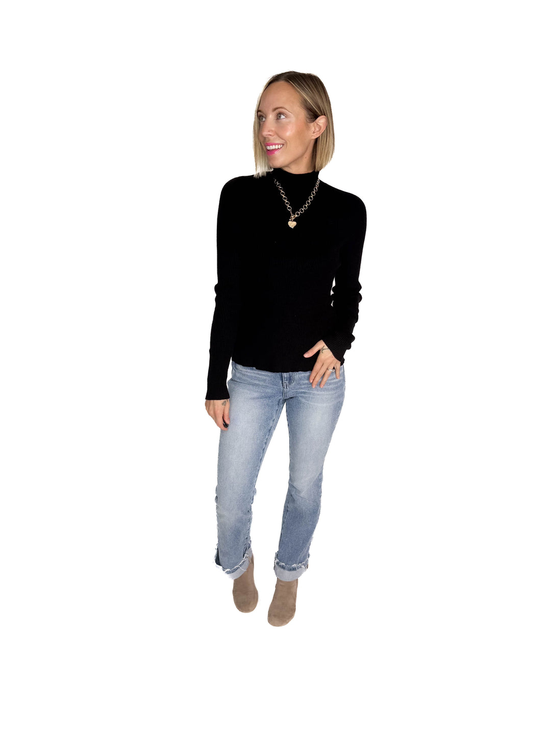 Winter Whisper Knit Ribbed Long Sleeve- BLACK