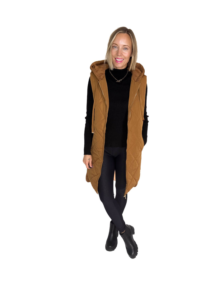 Glacier Girl Quilted Longline Vest- SPICY LATTE