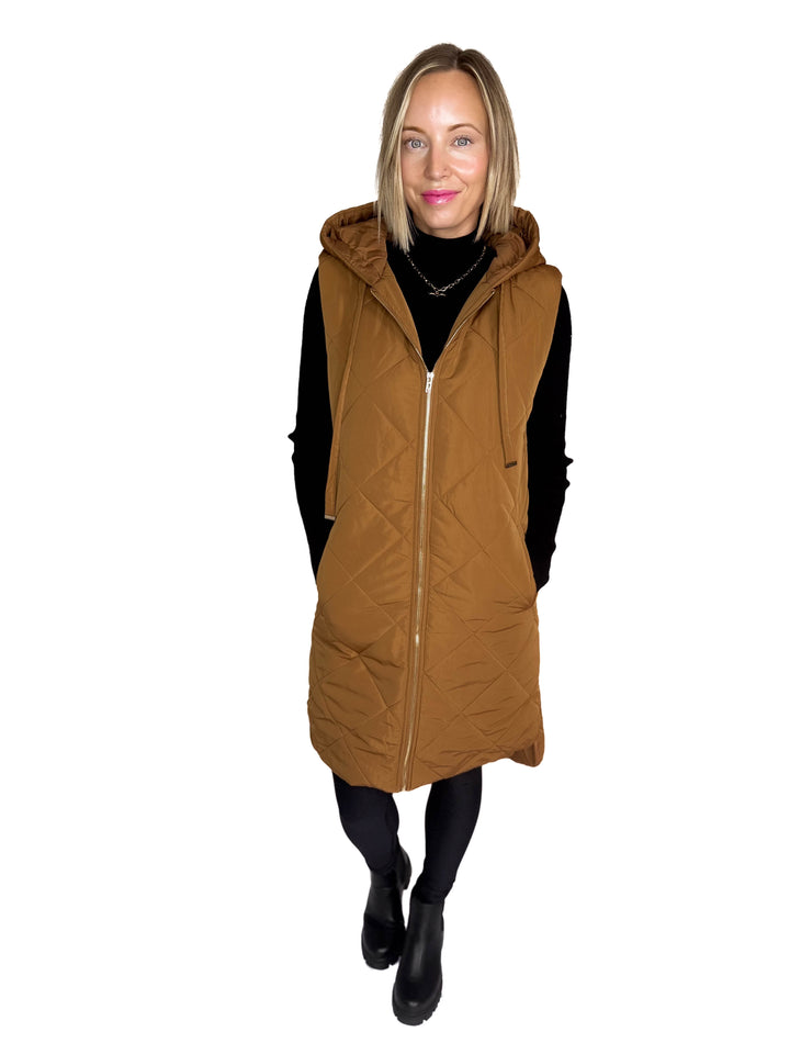 Glacier Girl Quilted Longline Vest- SPICY LATTE