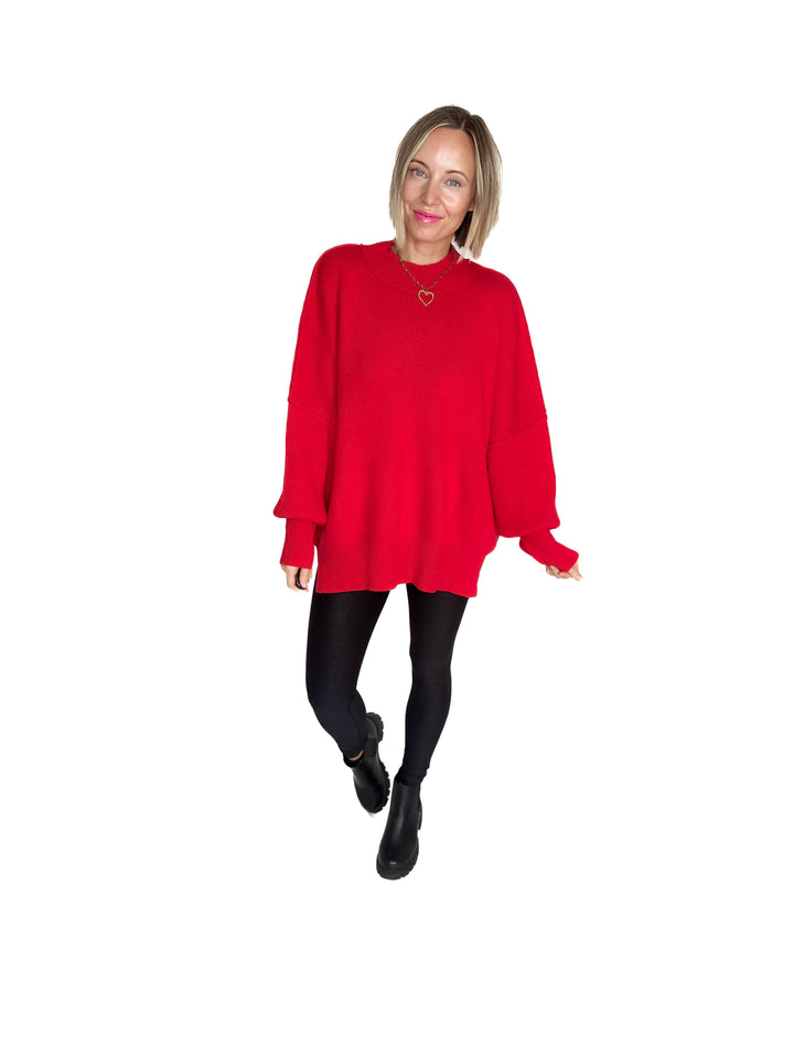 Frosted Pines Oversized Side Slit Sweater- RUBY