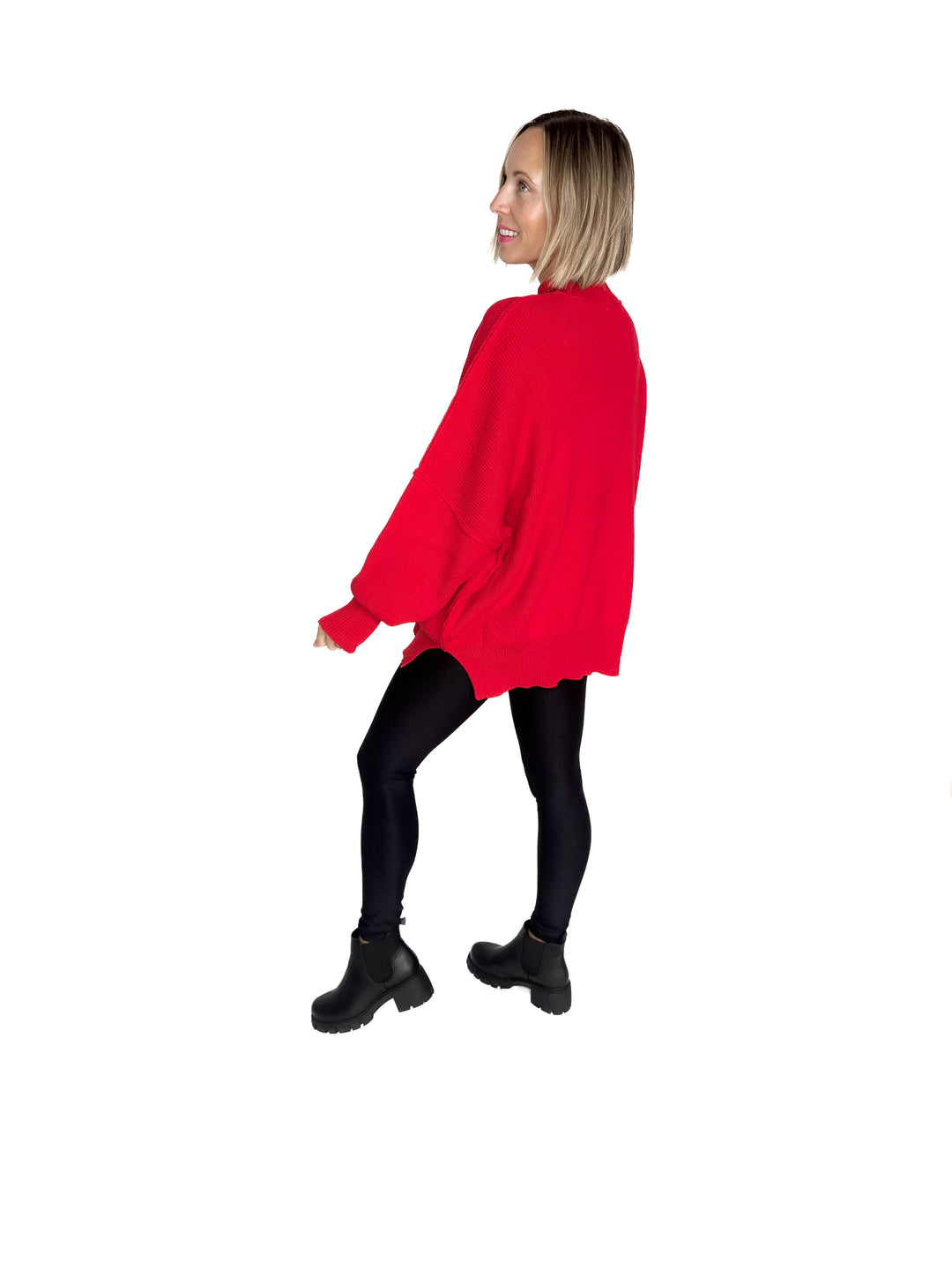 Frosted Pines Oversized Side Slit Sweater- RUBY