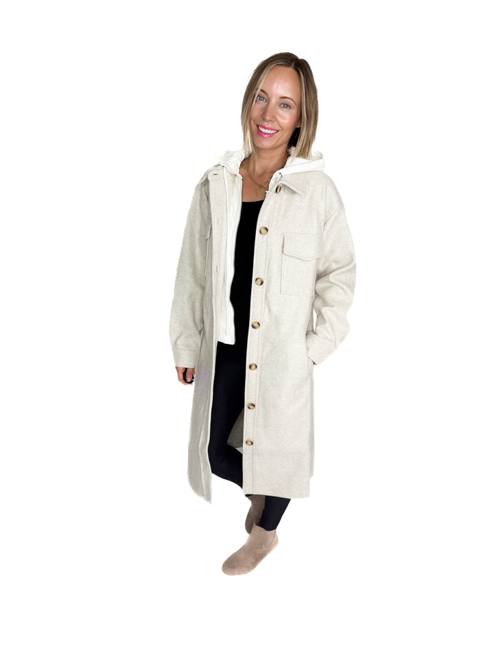 Evergreen Twofer Hoodie Jacket- OATMEAL