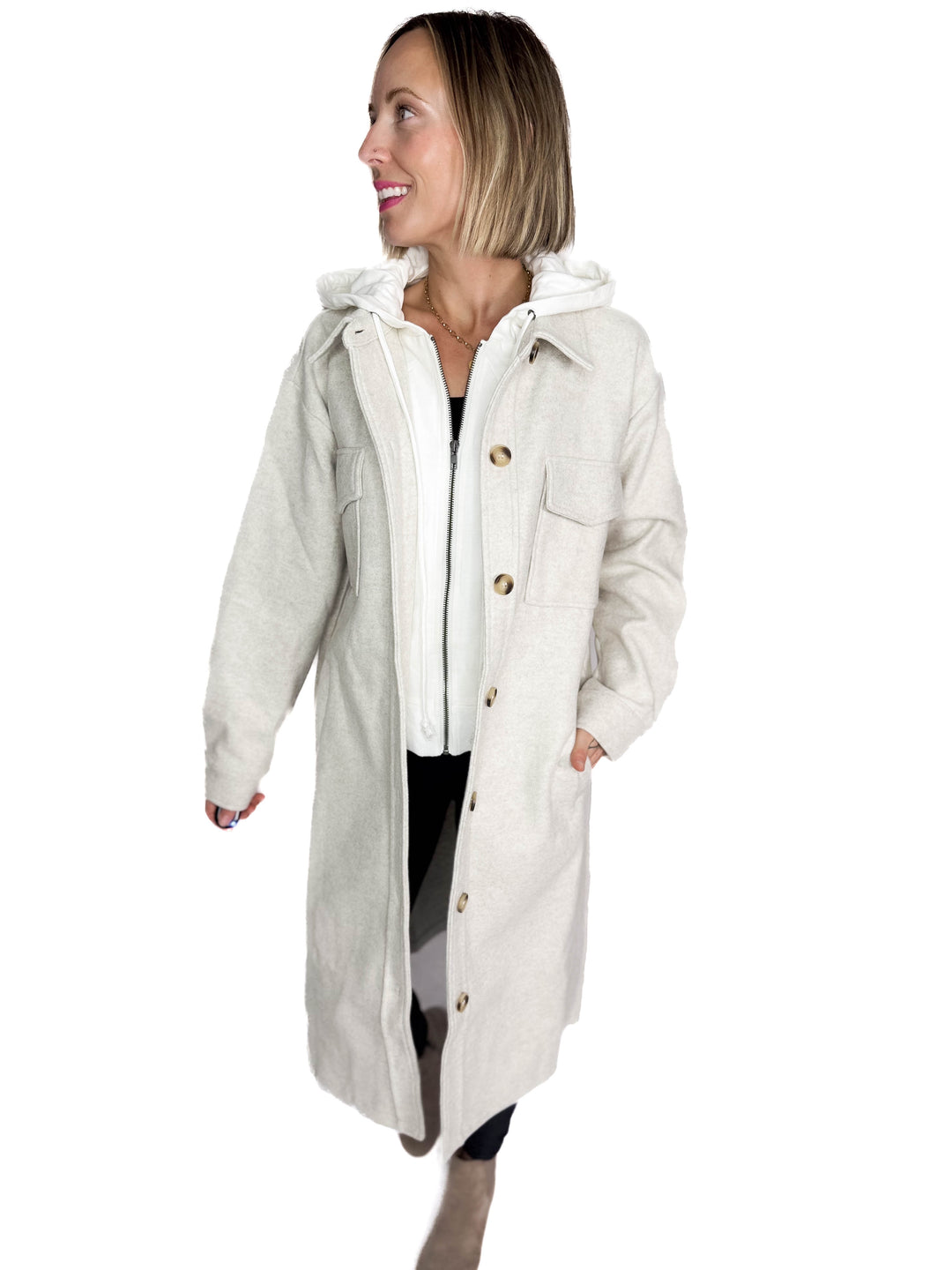 Evergreen Twofer Hoodie Jacket- OATMEAL