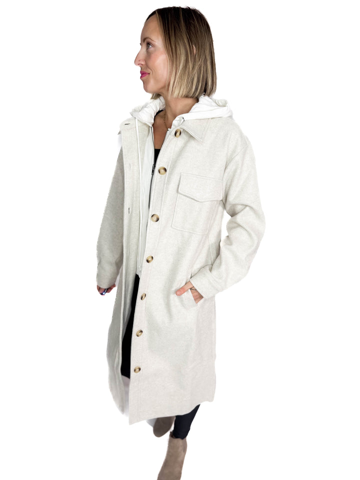 Evergreen Twofer Hoodie Jacket- OATMEAL