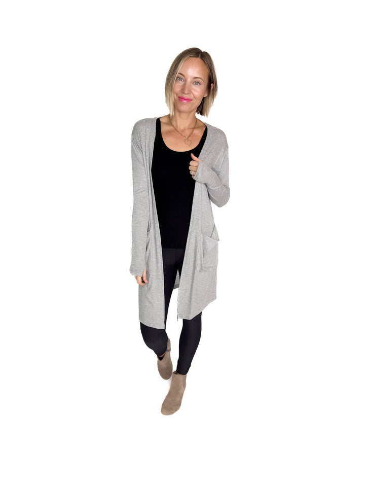 Sierra Ribbed Cardigan- HEATHER GRAY