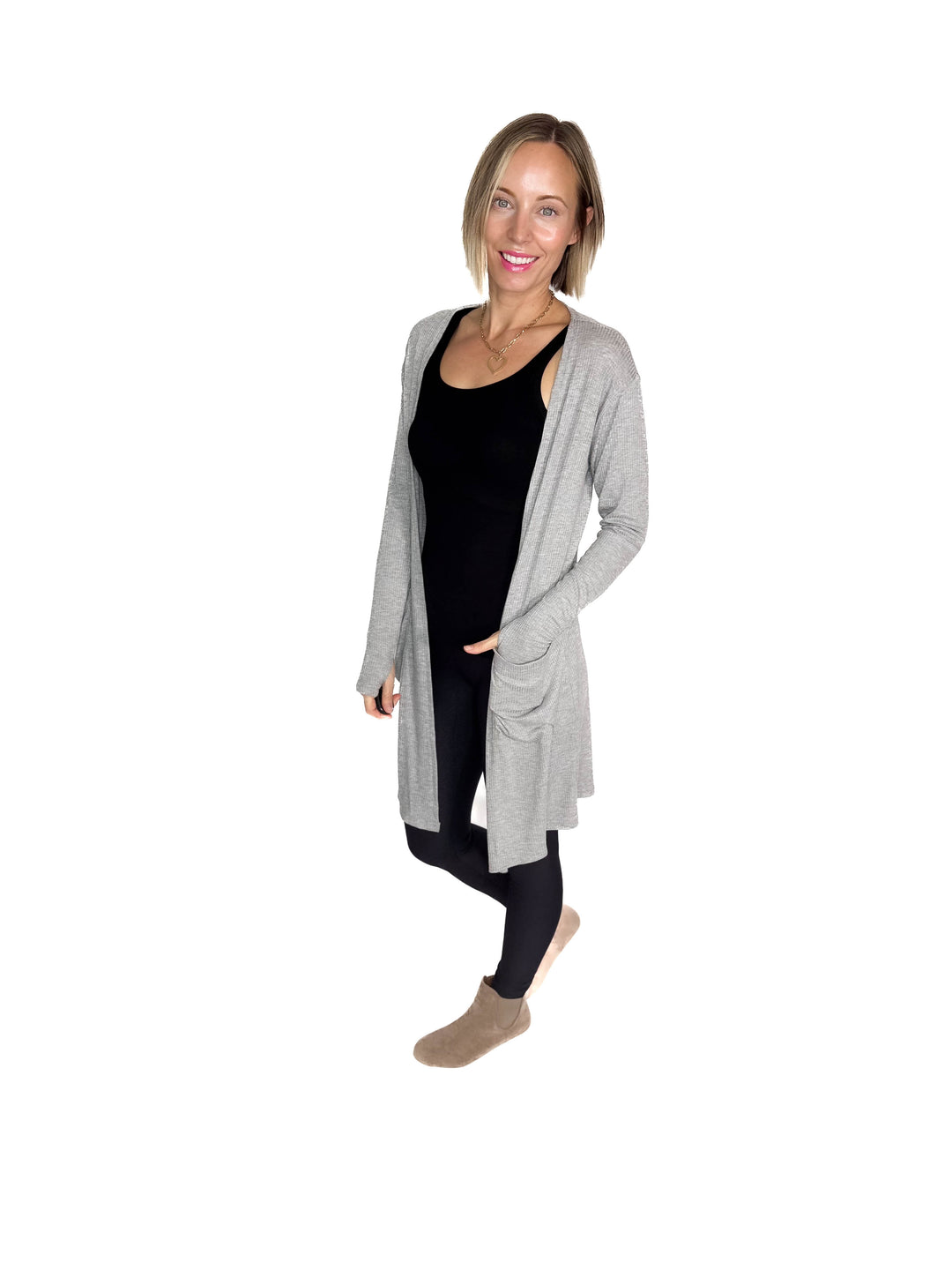 Sierra Ribbed Cardigan- HEATHER GRAY