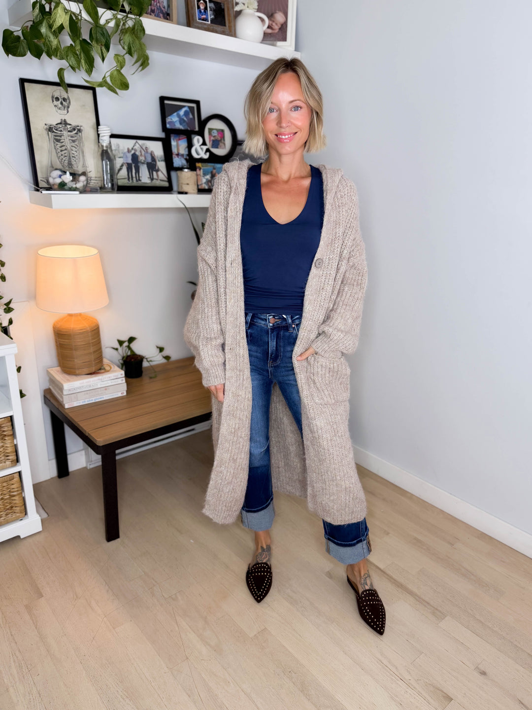 Cabin Cozy Hooded Cardigan- KHAKI