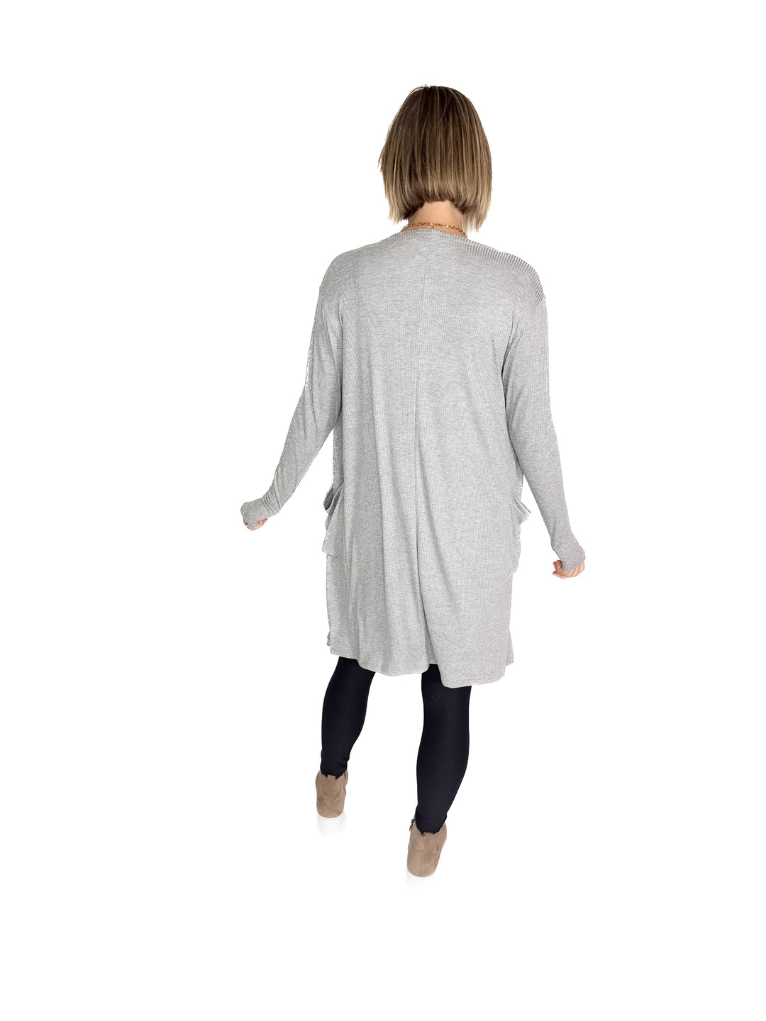 Sierra Ribbed Cardigan- HEATHER GRAY