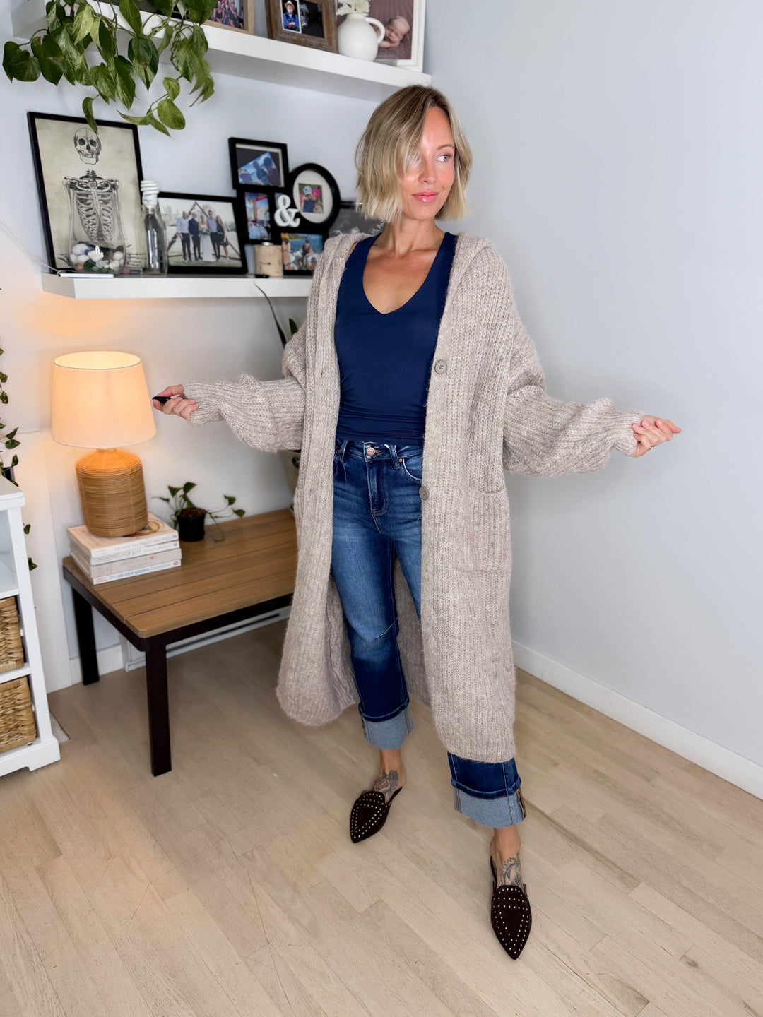 Cabin Cozy Hooded Cardigan- KHAKI