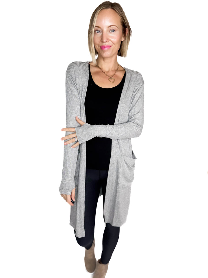 Sierra Ribbed Cardigan- HEATHER GRAY