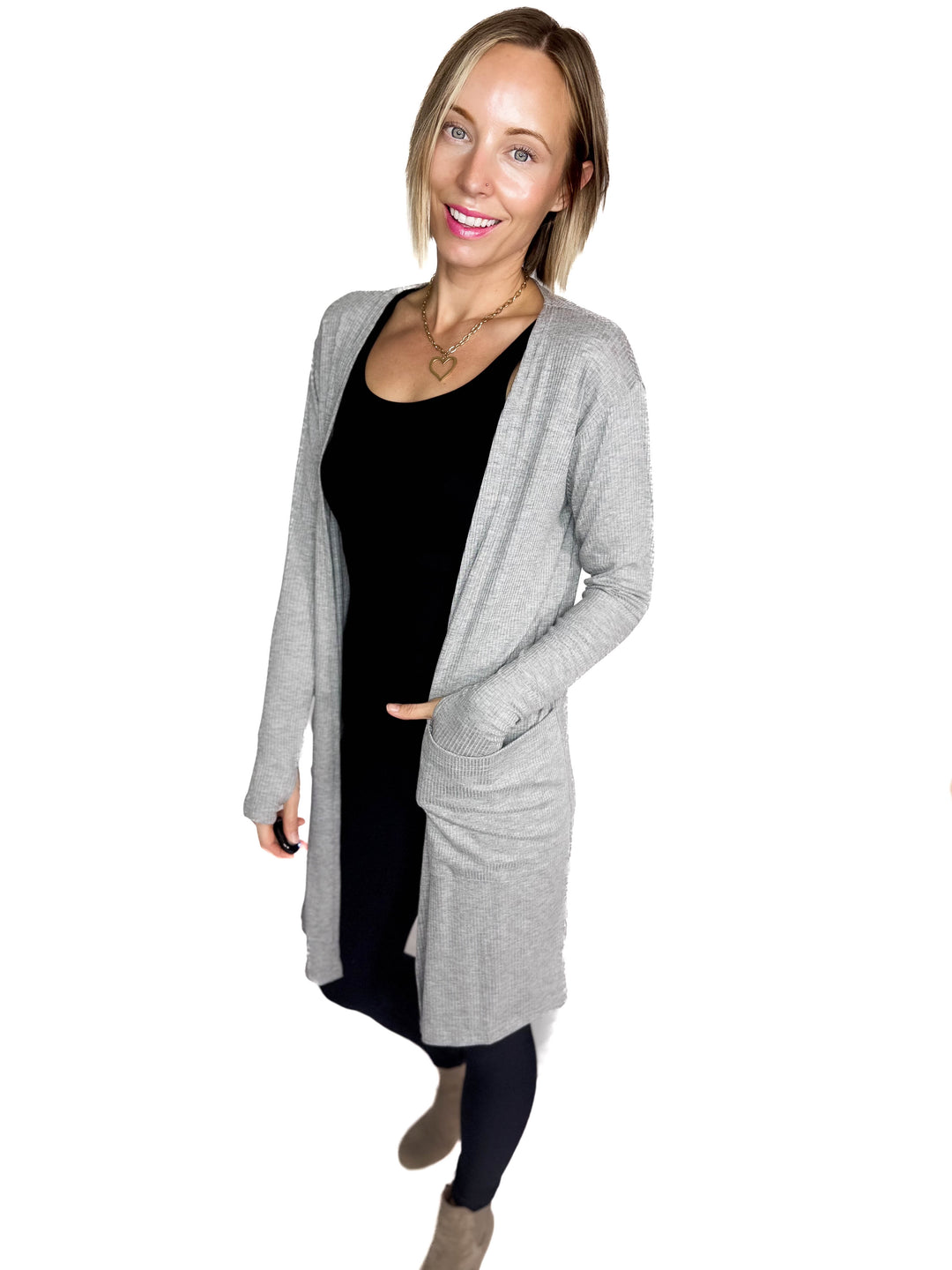 Sierra Ribbed Cardigan- HEATHER GRAY