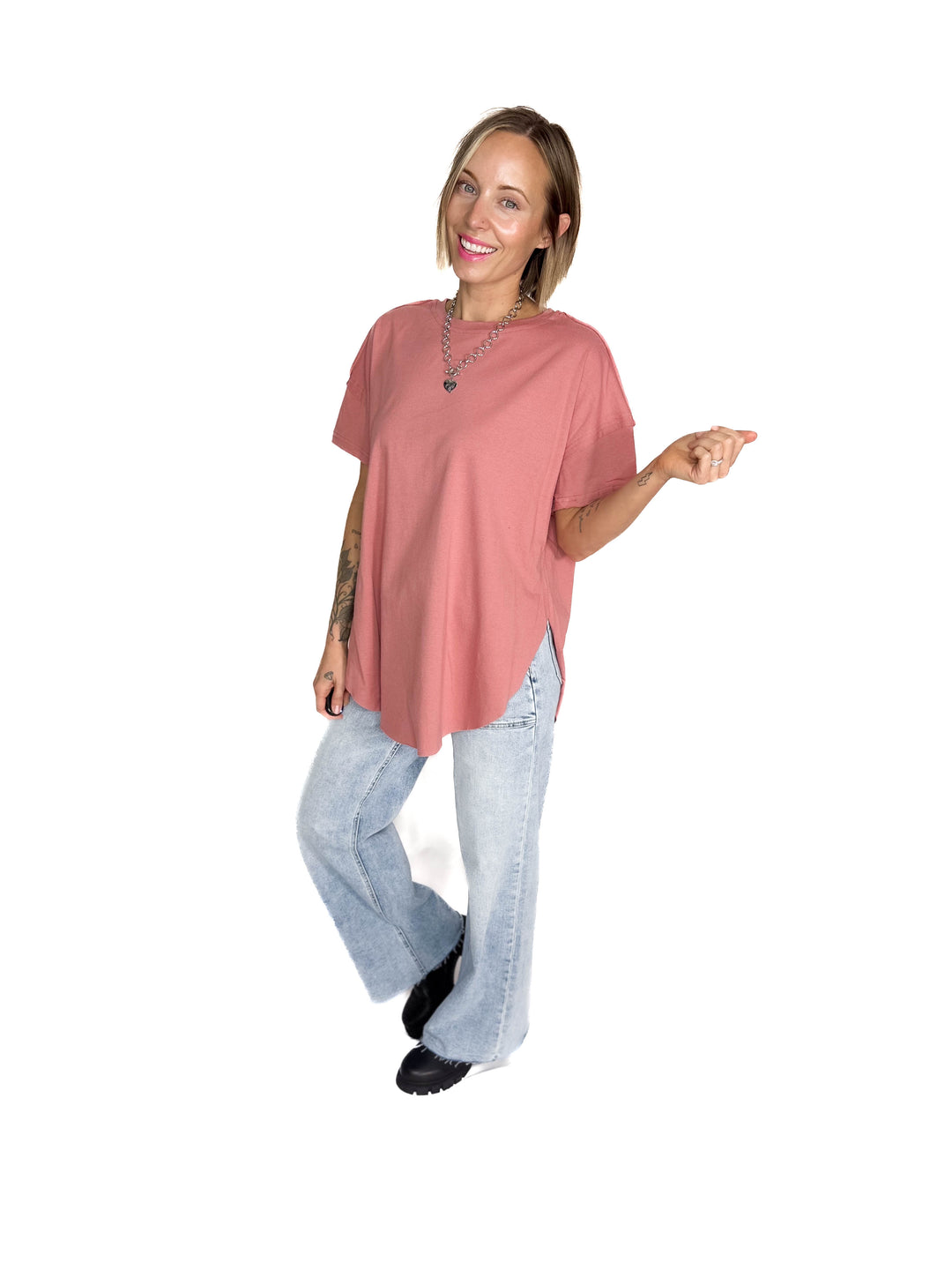 Joey Washed Cotton Boyfriend Tee- MAUVE