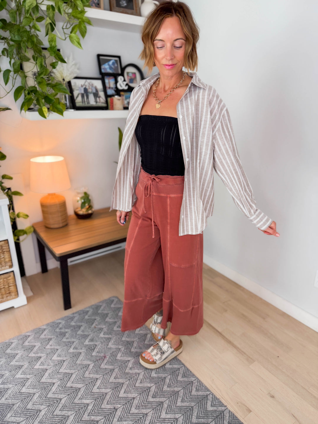 Salted Sun Linen Blend Button Down- MOCHA