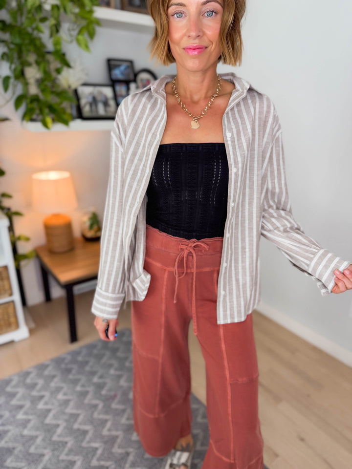 Salted Sun Linen Blend Button Down- MOCHA